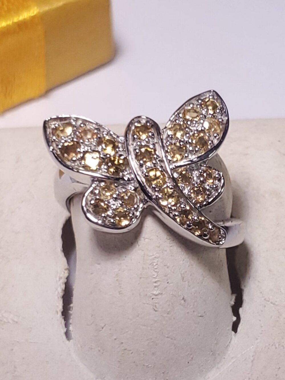 Estate .80ctw Natural Rd Citrine Sterling Silver 925 S-8.25 Butterfly Ring#24576